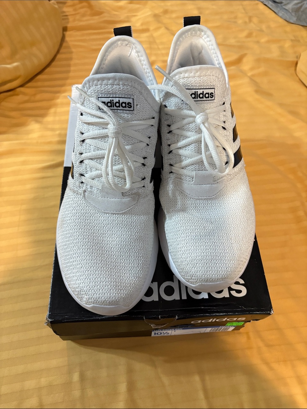 adidas White Knit Running Shoes with Black Accents